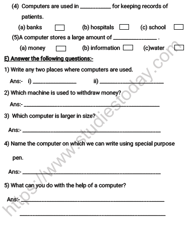 CBSE Class 2 Computers A Machine Worksheet